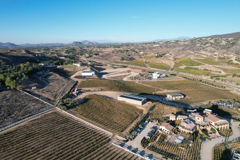 Aerial view of the rolling hills and green landscapes near Vista